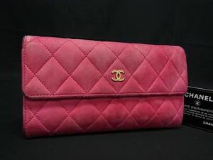 1円 CHANEL シャネル ココマーク マトラッセ ラムスキン 二つ折り 長財布 ウォレット 札入れ 小銭入れ レディース ピンク系 FJ2843