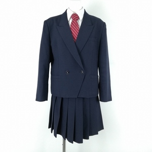 1円 ブレザー ミニスカート ネクタイ 上下4点セット 指定 大きいサイズ カンコー 冬物 女子 学生服 中学 高校 紺 制服 中古 ランクB EY3310