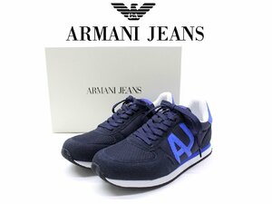 4万新品◆41=26cm◆ARMANI JEANS アルマーニジーンズロゴ入りスポーティースニーカーウルトラライトソール紺 1円