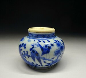 緑屋k■ 中国古玩　染付　茶入　時代物 唐物　i9/6-6390/10-2#60