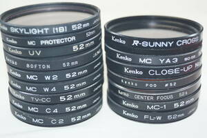 Kenko 52mm レンズフィルター 17個セット サーキュラーPL SKYLIGHT UV プロテクター SOFTON R-SUNNY CROSS YA3 TV-CC PO0 C2 W2など