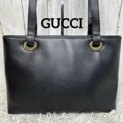 GUCCI ショルダーバッグ　トートバッグ　レザー　ブラック　ロゴ　ゴールド