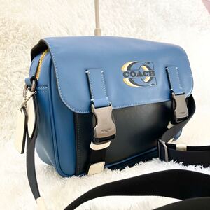 コーチ COACH トラック メッセンジャー クロスボディ ショルダーバッグ ワンショルダー 斜め掛け レザー バイカラー 青 黒 メンズ