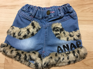 ★美品★ANAP KIDS アナップ ひょう柄ファー デニムショートパンツ 90★