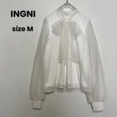 INGNI チュール ボウタイブラウス シースルー リボン ホワイト M