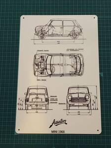 CL1Aブリキ看板】Austin MINI オースチン ミニ 仕事場、自分の部屋や秘密基地の壁にいかがでしょうか