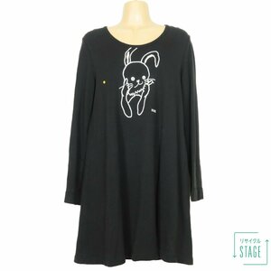 ピンクハウス★ロングTシャツ チュニック 長袖 ウサギプリント 黒系 z8961