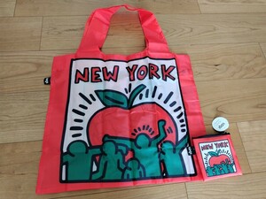 キースヘリング KEITHHARING エコバッグ バッグ BIG 軽い loqi NEWYORK museumcollection 赤 レッド 自由の女神 アップル ポーチ付き