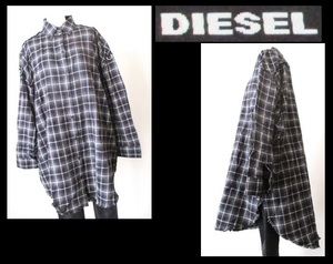 【001-94】DIESELディーゼル★黒系チェックシャツチュニック/ゆったりXSサイズ