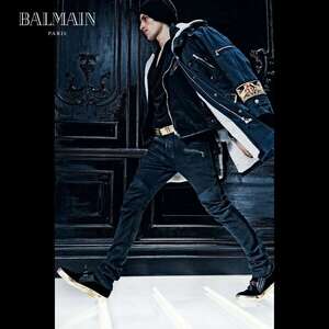 新品【正規】BALMAIN HOMME （バルマンオム）LEATHER BIKER STRETCH PANTS ダーティーバイカーラムレザーパンツ/深緑/サイズXS/定価34万円