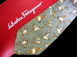 ♪今週の特売980円～♪1041W♪状態並品【Ferragamo】フェラガモ【鳥 鴨 カモ 柄】ネクタイ♪