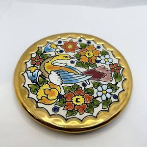 CEARCO/セアルコ プレート 24K 陶製 絵皿 皿 金 スペイン セビリア焼き セビリア 鳥模様 花模様 花 金彩 レア アンティーク spain AD0501