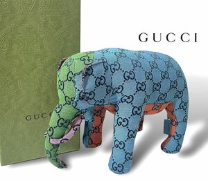 美品 GUCCI NEW GG CANVAS DECORATIVE STUFFED ELEPHANT グッチ GG キャンバス エレファント 象 ぬいぐるみ 置物 マルチカラー 正規品