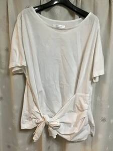 良品【DoCLASSE/ドゥクラッセ】半袖リボンTシャツ/XL★ホワイト★レディース★USED