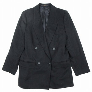 美品 ダックス DAKS カシミヤ100％ ダブル テーラード ジャケット ブレザー コート アウター 総裏 サイズ9AR 黒 ブラック レディース/7