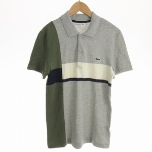 ラコステ LACOSTE カラーブロッキングポロシャツ ロゴ ライン 半袖 2 XS グレー カーキ PH4255L ■SM3 /EE メンズ