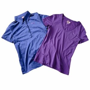 PUMA/プーマ ポロシャツ 半袖Tシャツ 2枚セット まとめ売り スポーツ ゴルフ ジム ストレッチ DRY CELL 紺 紫 レディースS