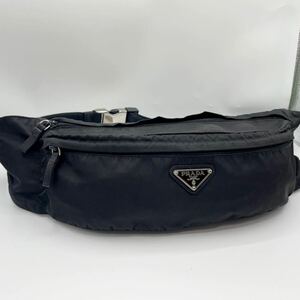 1円◎美品◎ PRADA プラダ ナイロン ボディバッグ ウエストバッグ 三角ロゴ トライアングルロゴ メンズ ブラック 黒 ダブルファスナー 金具