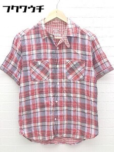 ◇ BEAMS ビームス チェック 半袖 シャツ M レッド系 # 1002798836815