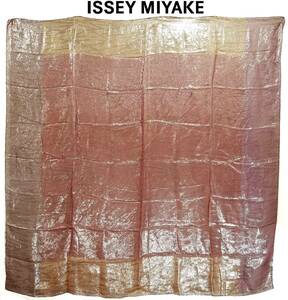 送料430円~ISSEY MIYAKE DESIGN STUDIOシルバーラメ大判スカーフ105cm×105cmサーモンピンク パープル ゴールド オレンジ イッセイ ミヤケ