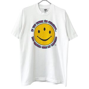 ■激レア■90s 三つ目 スマイル Tシャツ フリーメイソン L XL ジーザス キリスト 宗教 撃ち抜き スマイリー ニコちゃん USA製 ビンテージ