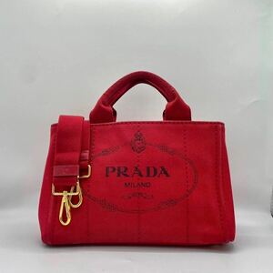 ◎大人気◎PRADA プラダ カナパ 2wayトートバッグ ショルダーバッグ 三角プレートロゴ デカロゴ デニム 赤 金具 白タグ 手提げ 斜め掛け