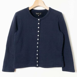 agnes b. アニエスべー M001 CARDIGAN カーディガン ネイビー 紺 T2 レディース 裏起毛 防寒 日本製 綿100％ 定番 無地 シンプル 春秋冬