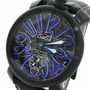 超美品 GaGaMILANO ガガミラノ MANUALE 48 マヌアーレ 腕時計 5012.MOS.02S 手巻き ブルー レザー 替えベルト付 保証書 箱付き 動作確認済