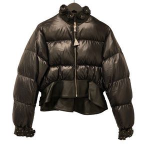 モンクレール MONCLER OLIVINEレザーフリルダウンジャケット サイズ0 S 46303 ナイロン100％　ダウン90％　フェザー10％ レディース 中古