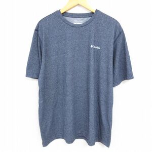 【50%OFF】XL/古着 コロンビア Columbia 半袖 ブランド Tシャツ メンズ ワンポイントロゴ クルーネック 紺 ネイビー 霜降り 23aug19 中 5OF