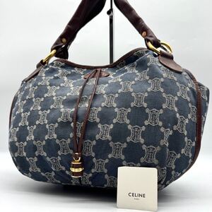 3213【美品】CELINE セリーヌ ハンドバッグ トート ショルダー 肩掛け ビタースウィート パリマカダム ロゴプレート デニム レザー 本革