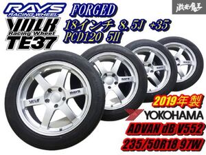 ●【歪み無し!!】 レイズ ボルクレーシング TE37 鍛造 18インチ 8.5J +35 PCD120 5H ヨコハマ ADVAN dB V552 235/50R18 4本 BMW X3 棚N-8