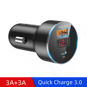 【ブラック】Type-c PD 高速ポート Quick Charge 3.0対応 電圧計付き USB 3A+3A アダプター 12/24v対応