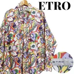 ETRO エトロ 総柄 花柄 フラワー マルチカラー 麻 リネンシャツ Mサイズ