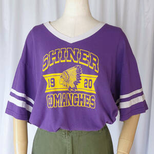 SKypp/XLサイズ/AUGUSTA オーガスタ SHINER COMANCHES Vネック 半袖Tシャツ 紫(パープル)系 USED 古着