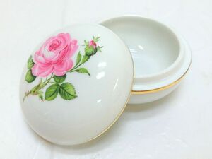 1000円スタート 蓋付き小物入れ Meissen マイセン 020110 ピンクローズ バラ 薔薇 花 金彩 陶磁器/西洋工芸/インテリア置物類 4 G202