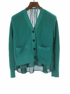 sacai サカイ 23SS Knit x Satin Cardigan ニットサテンカーディガン グリーン 1 ITK68SG2KJD7