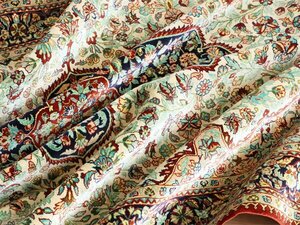 魁◆最高級厳選ペルシャ絨毯 イラン クム産 シルク100% 細密手織81万ノット 124×184㎝