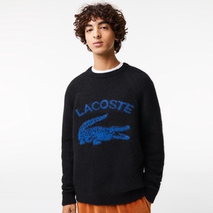 試着品　LACOSTE　ラコステ　グラフィック　クルーネックセーター　アルパカ　ブラック／ブルー