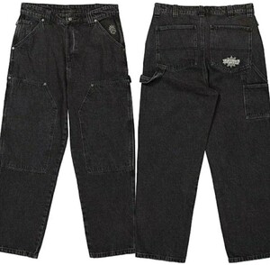 送料込み　新品　WASTED PARIS ウェステッドパリス　ダブルニー　Double　Knee ジーンズ デニム パンツ ブラックpants　ウエスト34