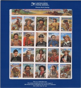 エラー切手　アメリカ　西部の伝説　２０種シート　エラー切手と正規切手２枚セット