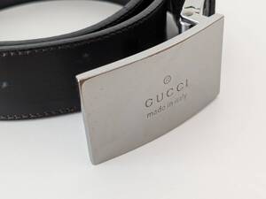 美品　Gucci　ベルト　メンズ　1990年代　バックル　シルバー　ブラック　イタリア製　Made in Italy　希少　レア