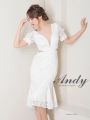 ホワイト[ON2761-W-2307]【Andy ANDY Fashion Press 15 COLLECTION 01】フラワーレース/ ウエストカット/ 袖あり/ 半袖/ パフスリーブ/ シアー/ タイト/ 膝丈/ ミディアムドレス/ キャバドレス