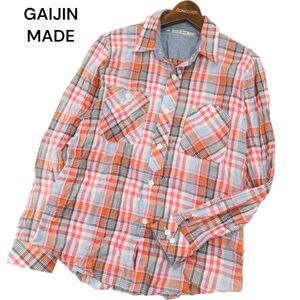 GAIJIN MADE ガイジンメイド ハリラン 春夏 リネン&ラミー混★ 長袖 ワーク チェック シャツ Sz.M　メンズ 日本製　C4T02430_3#A