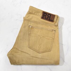 ダブルアールエル RRL / DOUBLE RL オイルド加工 先染め セルビッチ 赤耳 デニムパンツ 革パッチ ベージュ 実寸33×28 ラルフローレン