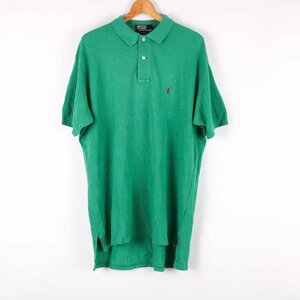 ポロバイラルフローレン 半袖ポロシャツ ポロマーク 無地 トップス コットン100% USA製 メンズ Lサイズ グリーン Polo by Ralph Lauren