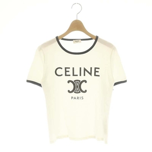 セリーヌ CELINE PARIS Tシャツ コットンジャージー カットソー トリオンフ プリント 半袖 S 白 紺 黒 2X872671Q /DF ■OS レディース