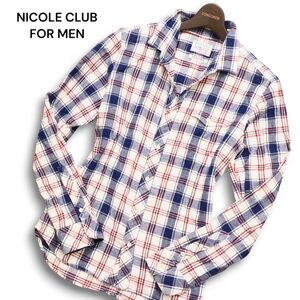 NICOLE CLUB FOR MEN ニコルクラブ フォーメン 秋冬★ 長袖 スリム ワーク チェック ネル シャツ Sz.46 メンズ　C4T09843_B#B