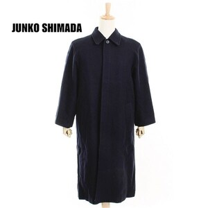 A4260/極美品 秋冬 JUNKO SHIMADA ジュンコシマダ ウール 比翼 裏地総柄 ロング ステンカラーコート 9 濃紺/レディース コクーン オーバー