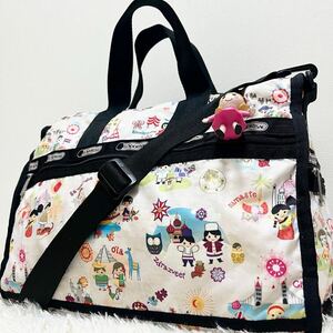 1円 限定 良品 LeSPORTSAC レスポートサック ディズニー コラボ ボストンバッグ 2way イッツアスモールワールド レディース チャーム 旅行